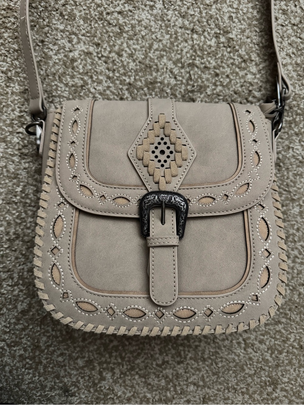 Montana West Neutral Beige Crossbody Bag with Decorative Buckle